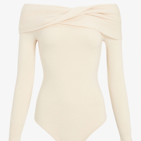Express Ultra Soft Twisted Off The Shoulder Sweater Thong Bodysuit Small - Picture 2 of 2